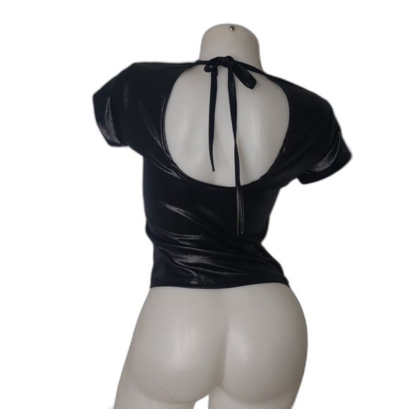 Vintage 80's 90's  Z.RO Black Leather Look Open Back Top Juniors Size Medium - Picture 2 of 8